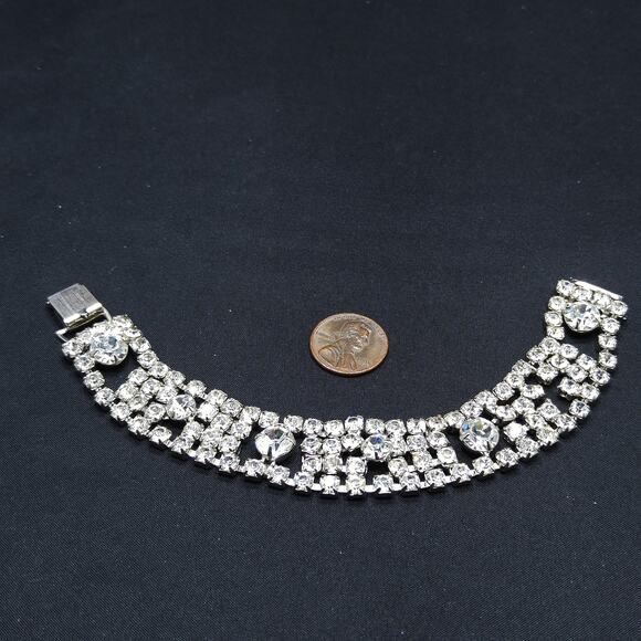 Vintage 1960s Wide Rhinestone Bracelet, Rhodium Plated - Picture 7 of 10
